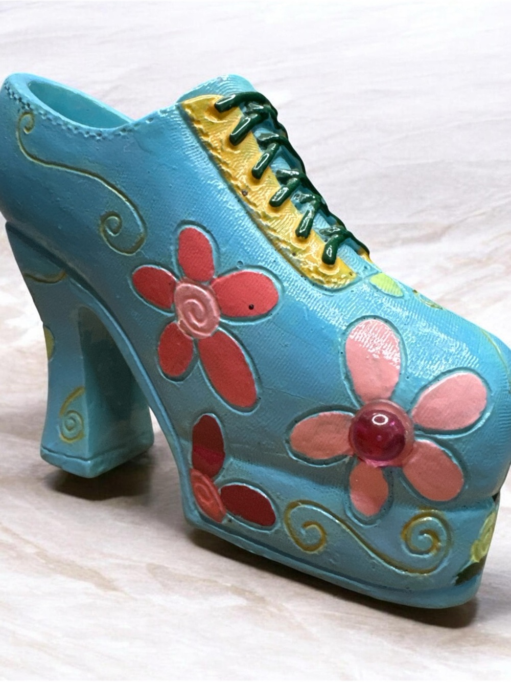 Blue Floral Platform Heel Decorative Miniature Shoe